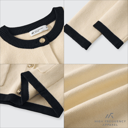 Contrast-Trim Cardigan Jacket with Gold Buttons