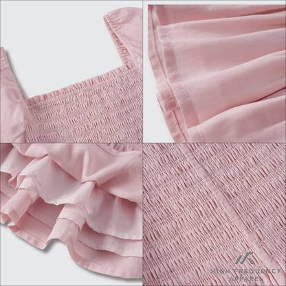 Square Neck Full Smocked Flutter Sleeve Top
