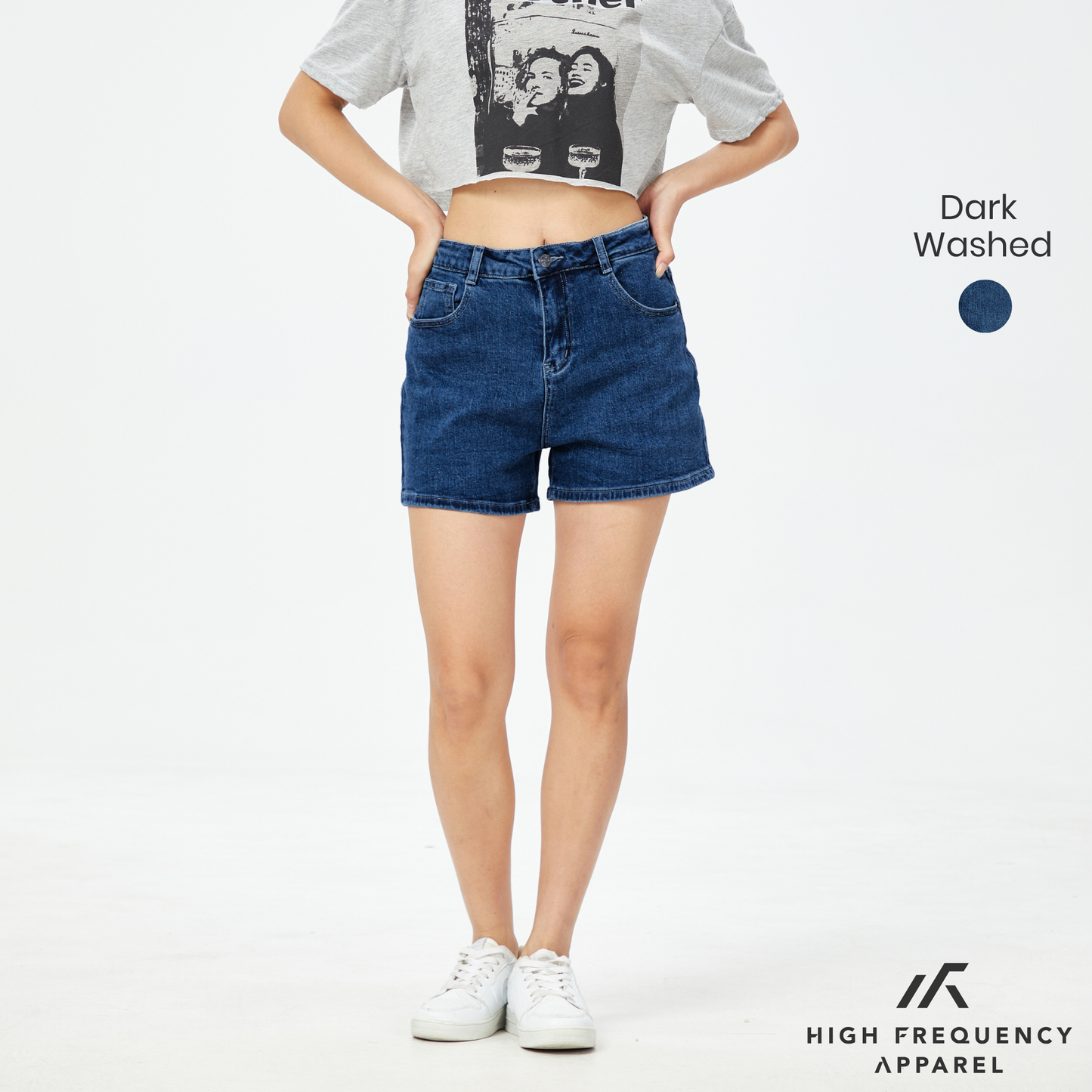 hfa women's mid-waisted stretch denim shorts
