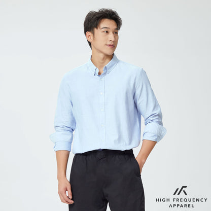 HFA Men's Oxford Long Sleeve Relax Fitted Shirt - 100% Premium Cotton