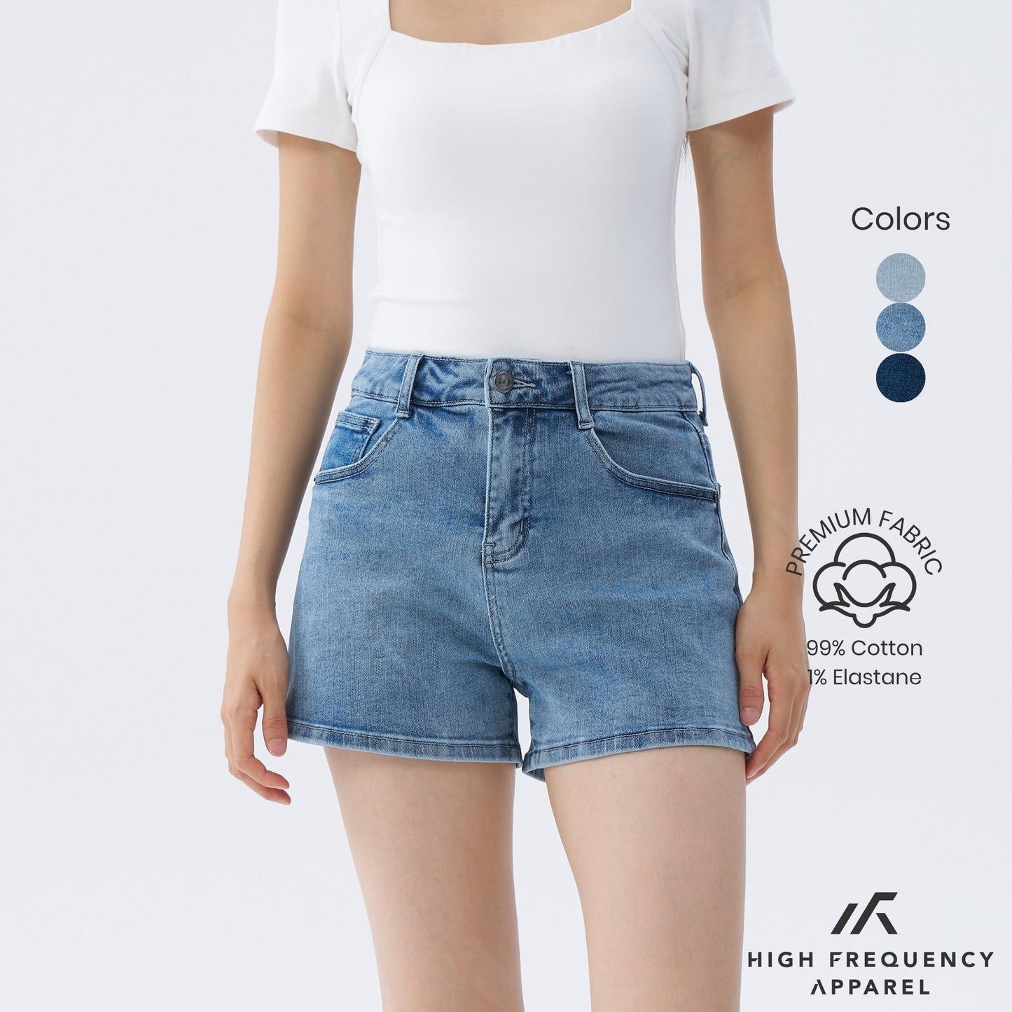 hfa women's mid-waisted stretch denim shorts