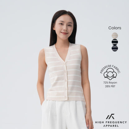 HFA Women’s Striped Knitted Button Vest