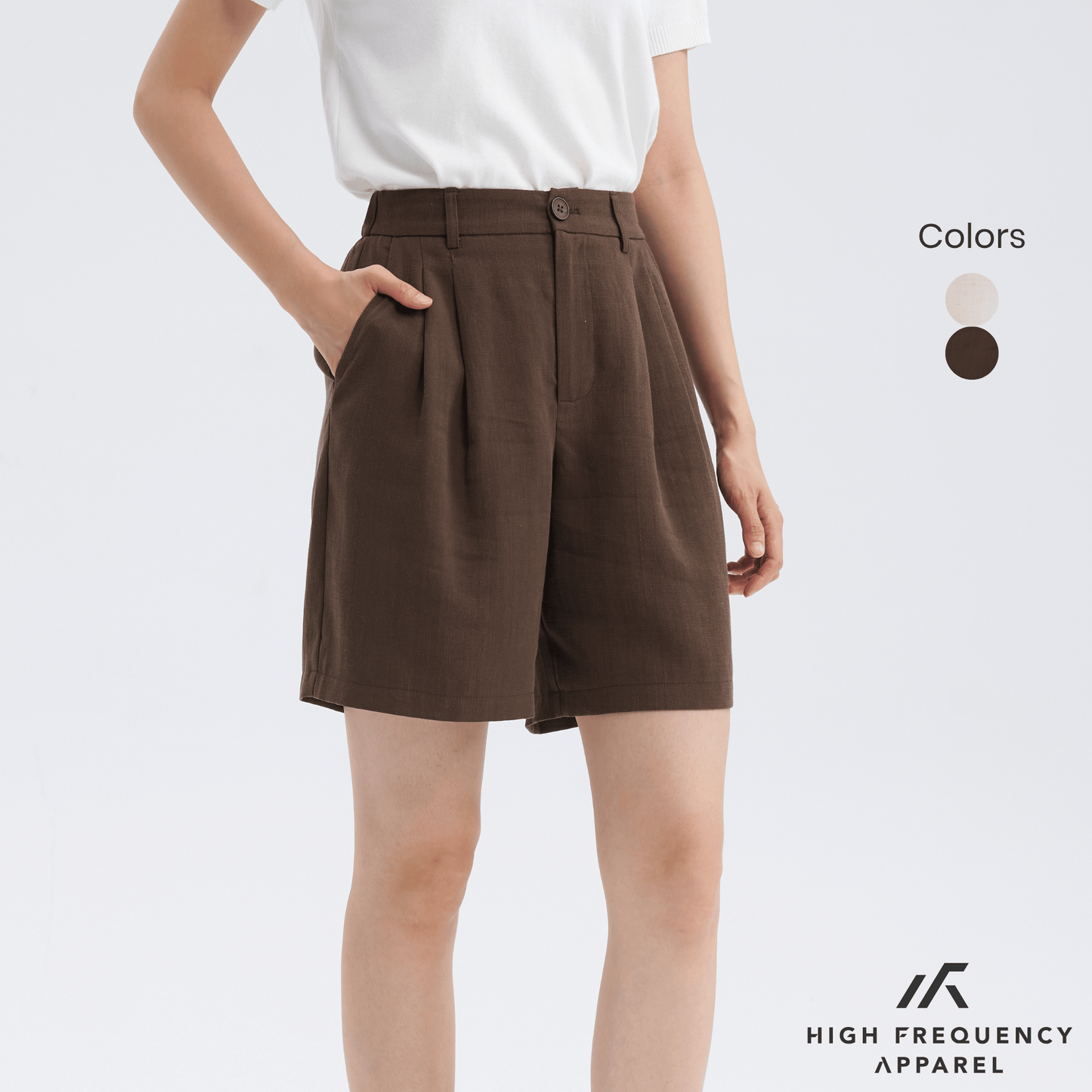 tencel linen longline double pleated shorts