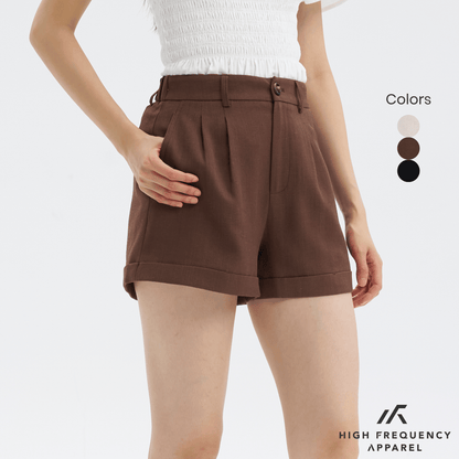 Double Pleated Linen Waistband Shorts with Cuffed Hem