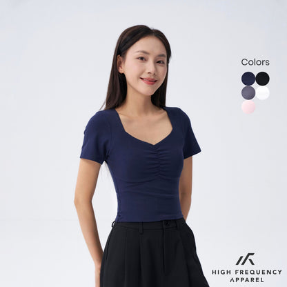 HFA Women’s Soft Stretch Diamond Neck Ruched Padded Tee