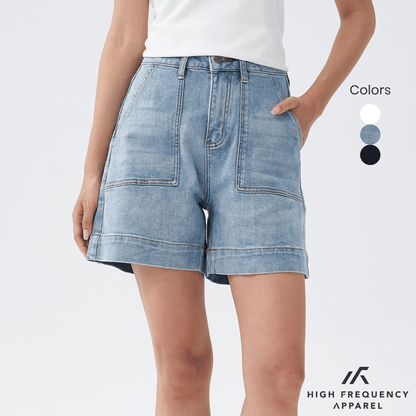 Panel Pocket Stretch Denim High Waisted Jorts