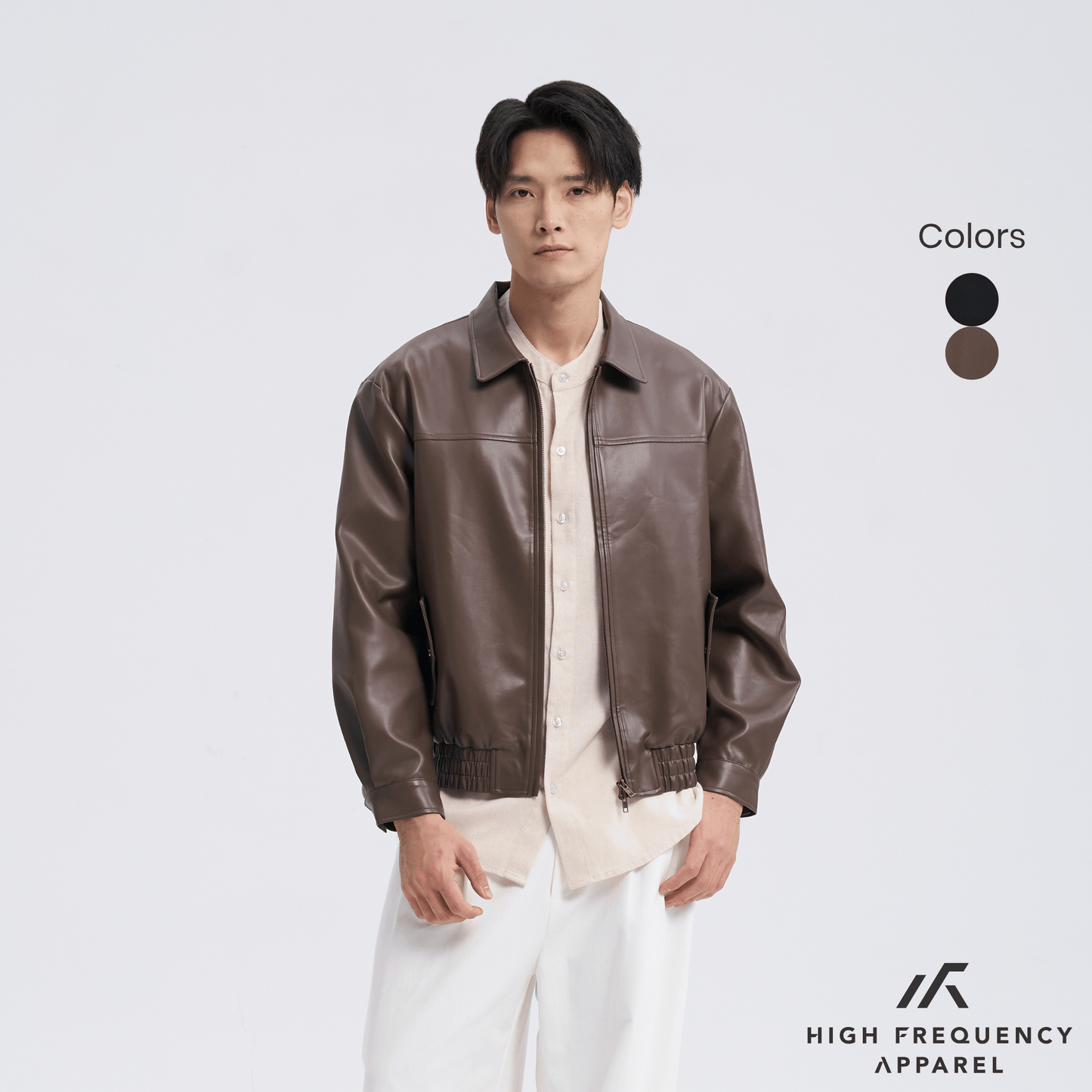 classic pu leather zip-up jacket