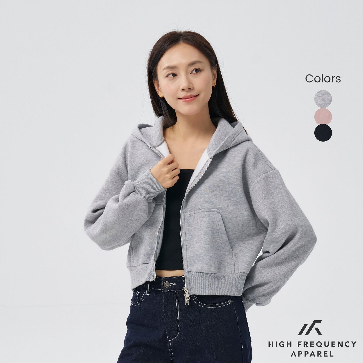 cropped two-way zippered hoodie