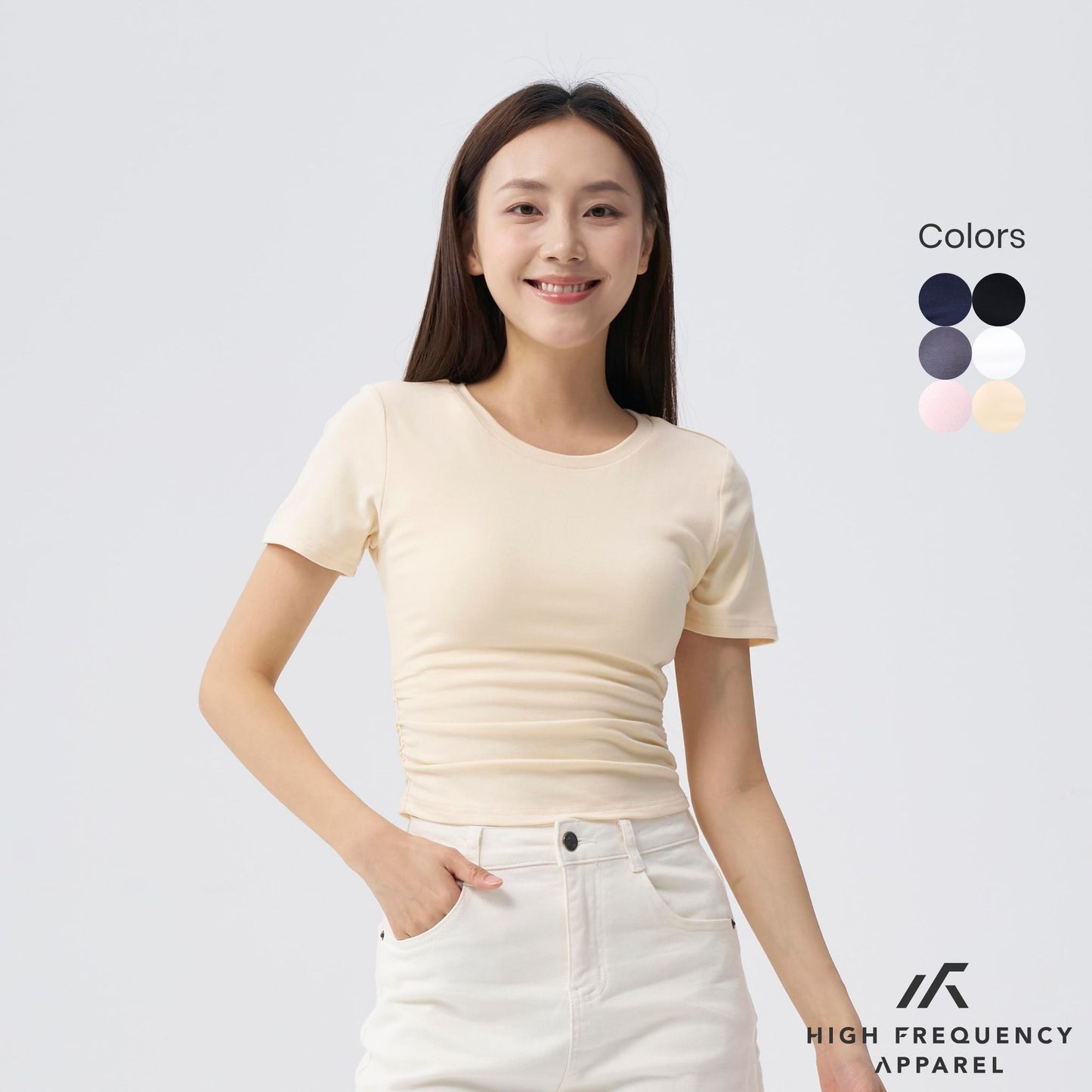 hfa women’s soft stretch crew neck ruched padded tee