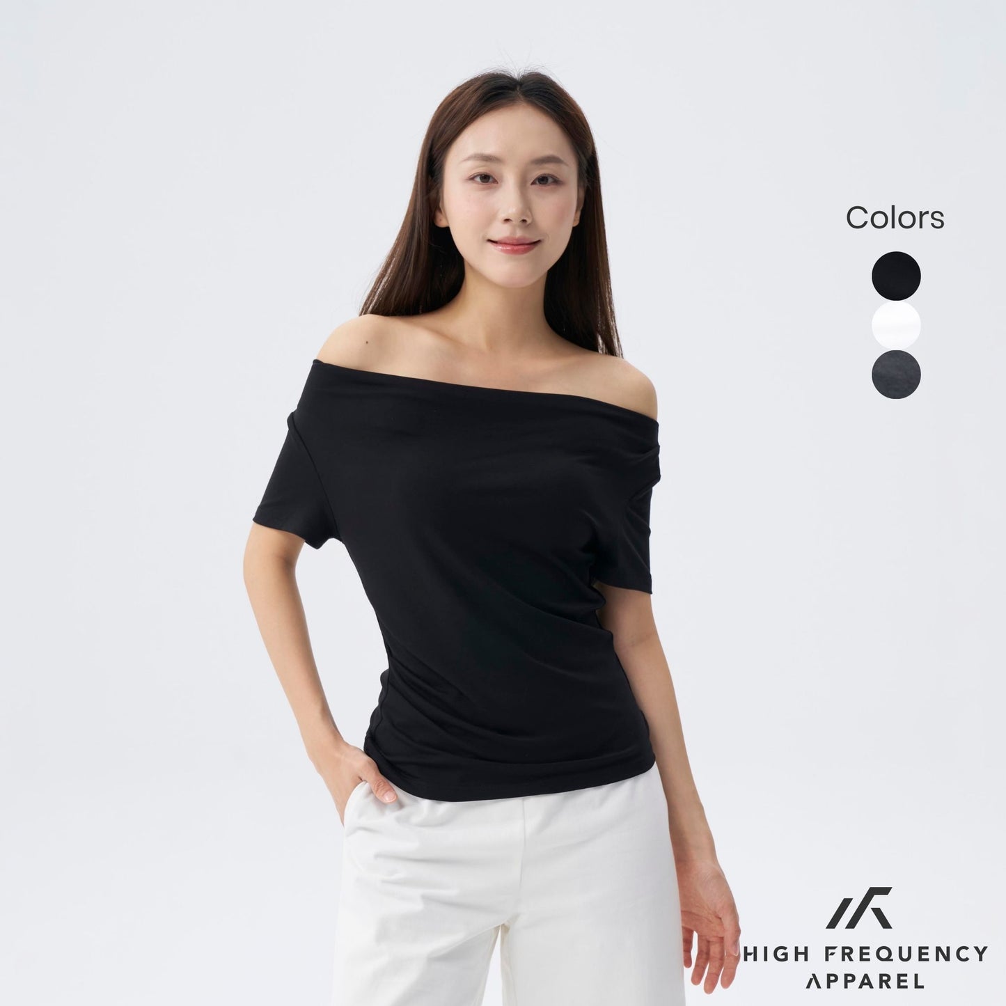 hfa women’s soft stretch four-way off shoulder top