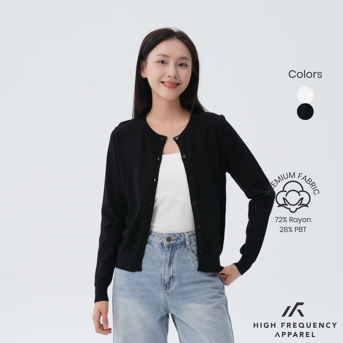 hfa women’s crew neck long sleeve cardigan