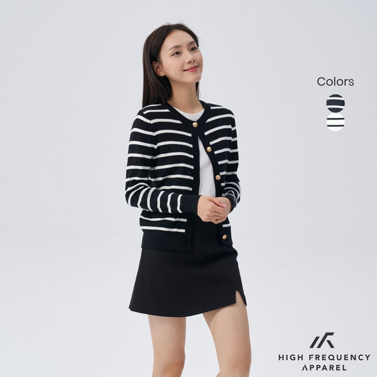 HFA Women’s Old Money Striped Long Sleeve Cardigan With Gold Button Trimmings