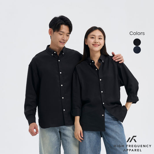 Long Sleeve Relaxed Drape Shirt With Seashell Buttons