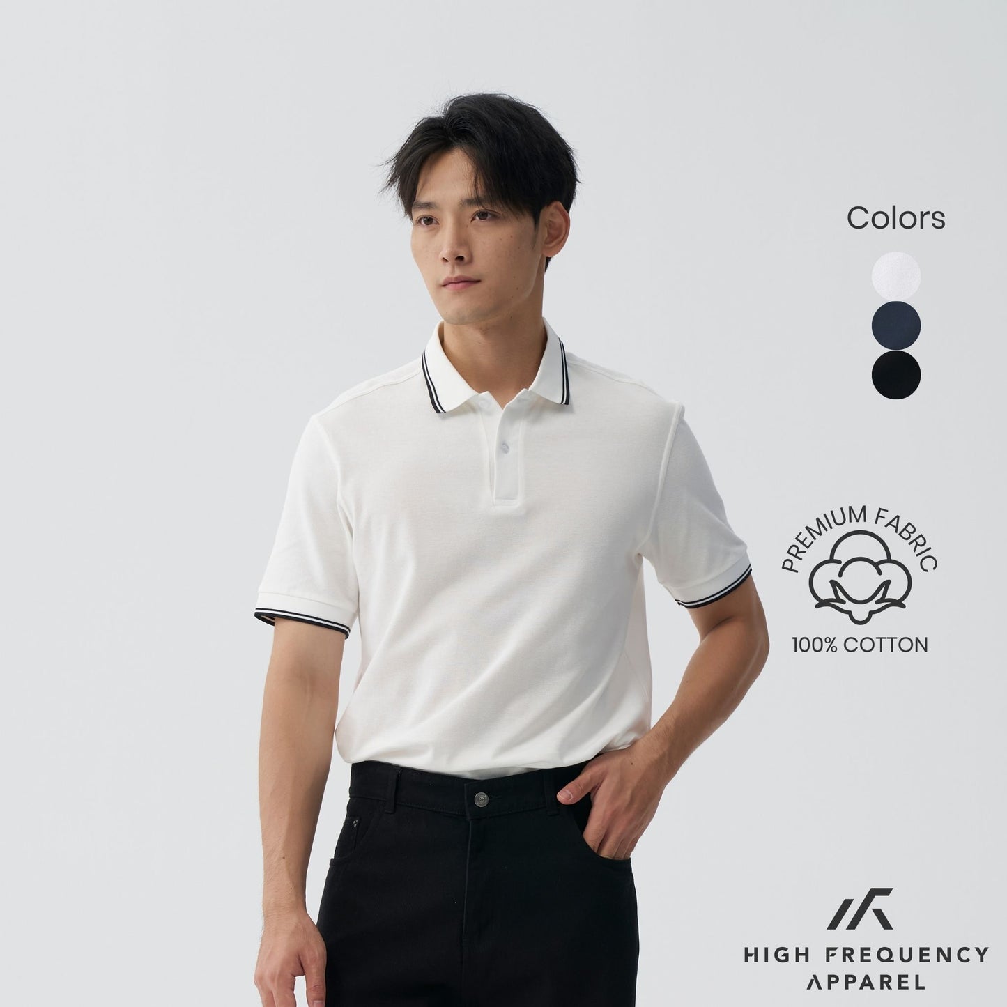 hfa men’s striped collar piqué polo – slim fit