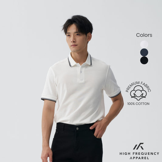 HFA Men’s Striped Collar Piqué Polo – Slim Fit