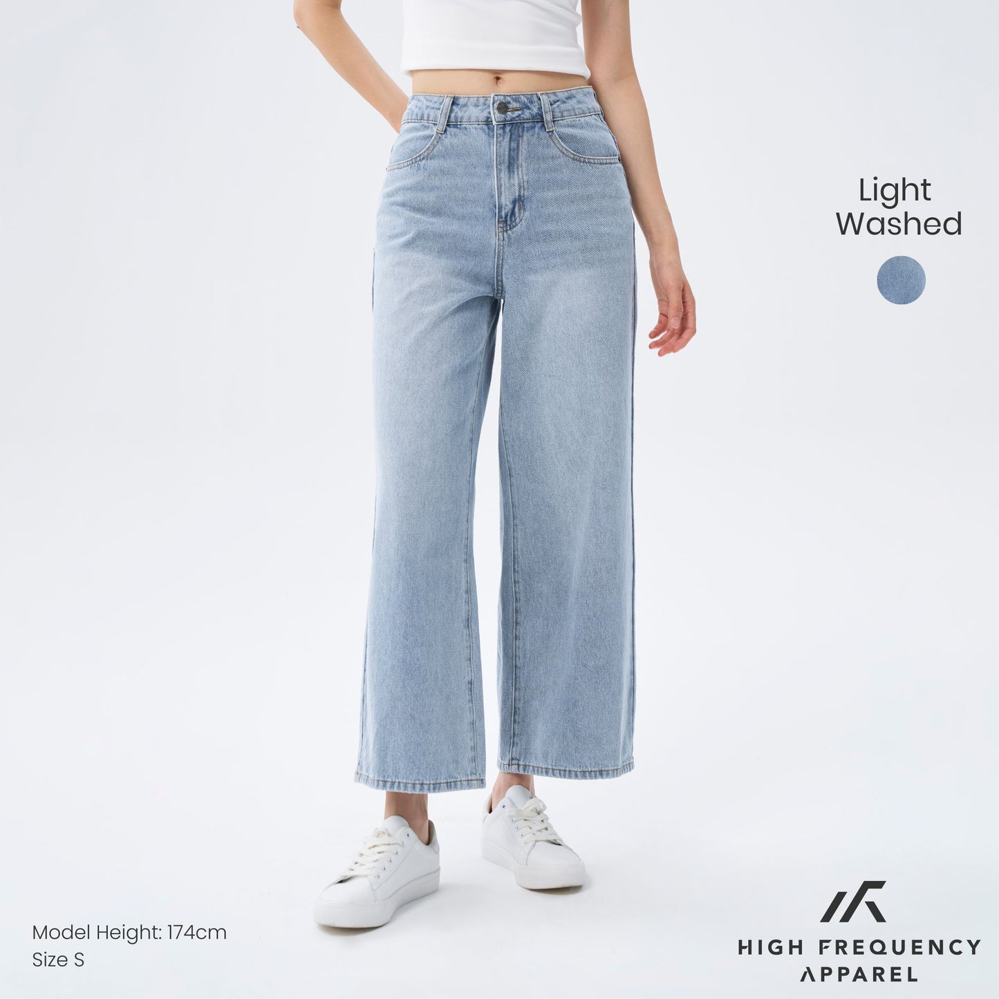 hfa women's wide leg mid-waisted ankle length denim jeans