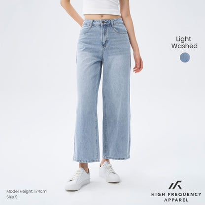 HFA Women's Wide Leg Mid-Waisted Ankle Length Denim Jeans