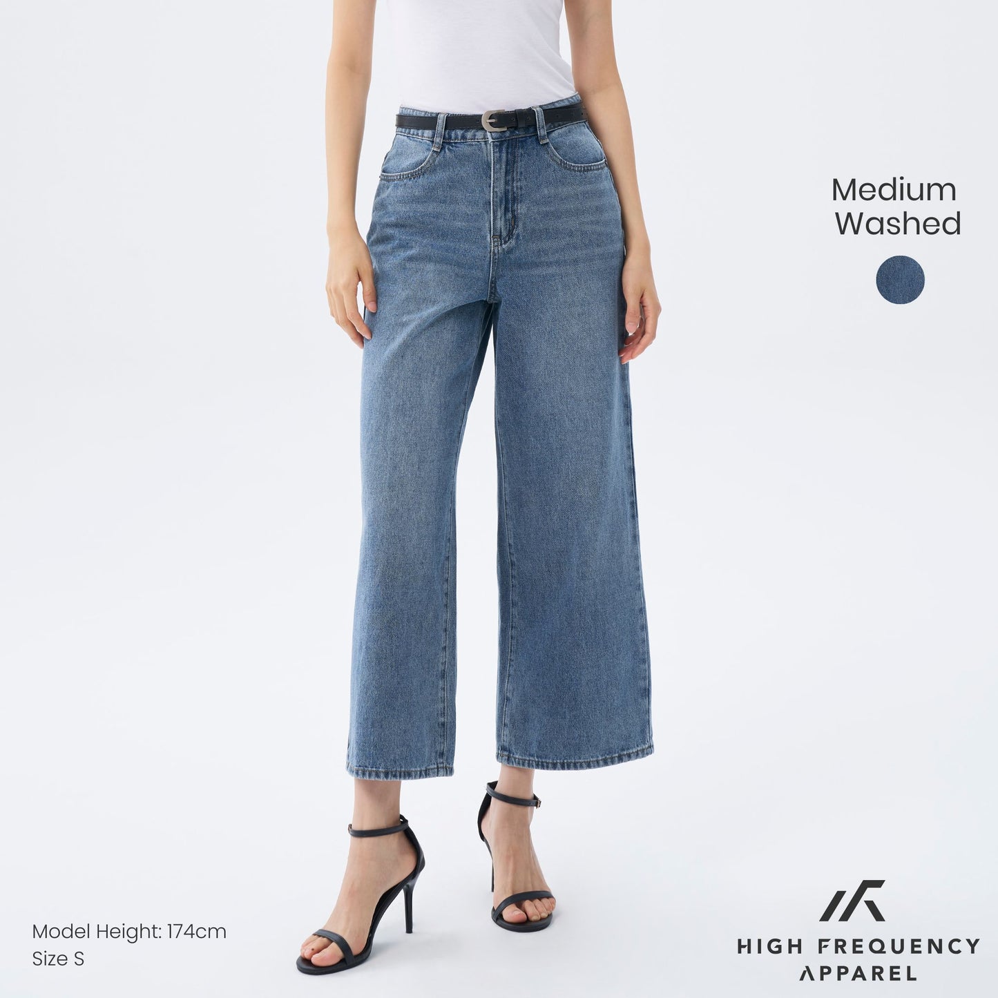 hfa women's wide leg mid-waisted ankle length denim jeans