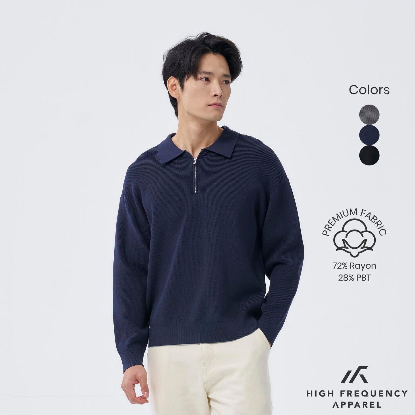 hfa men’s long sleeve knitted zip polo