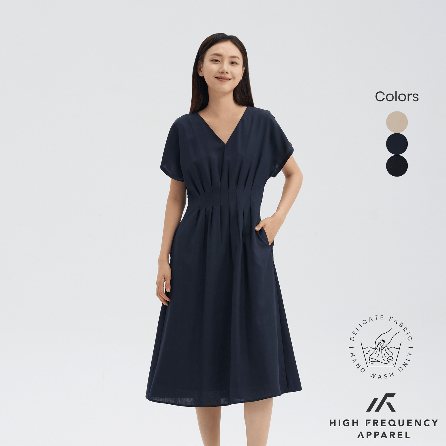 v-neck pintuck sleeved midaxi dress