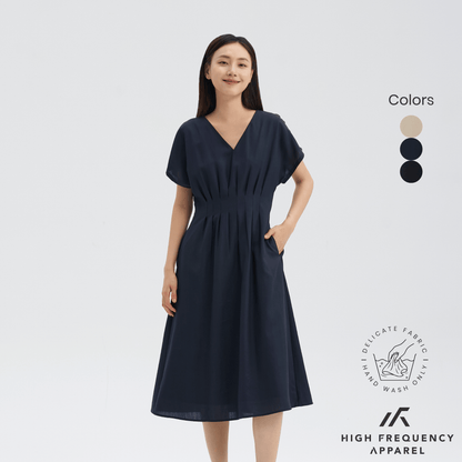 V-Neck Pintuck Sleeved Midaxi Dress