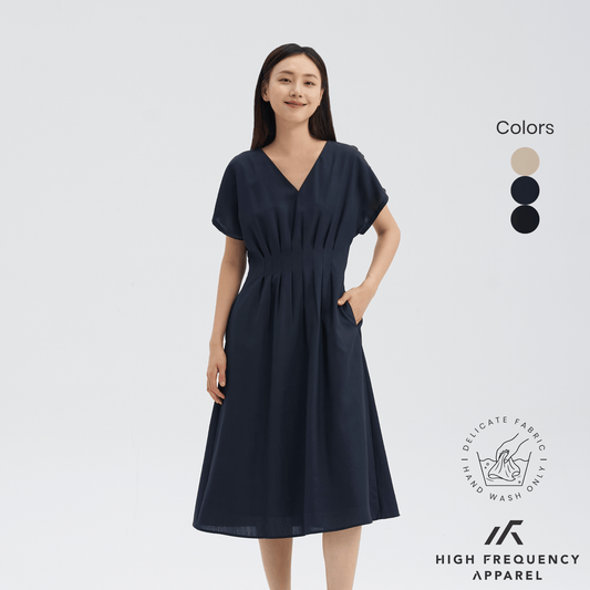V-Neck Pintuck Sleeved Midaxi Dress