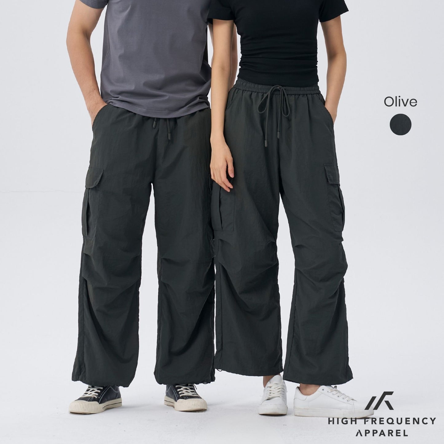 unisex waterproof wide leg cargo pants with adjustable cuffs