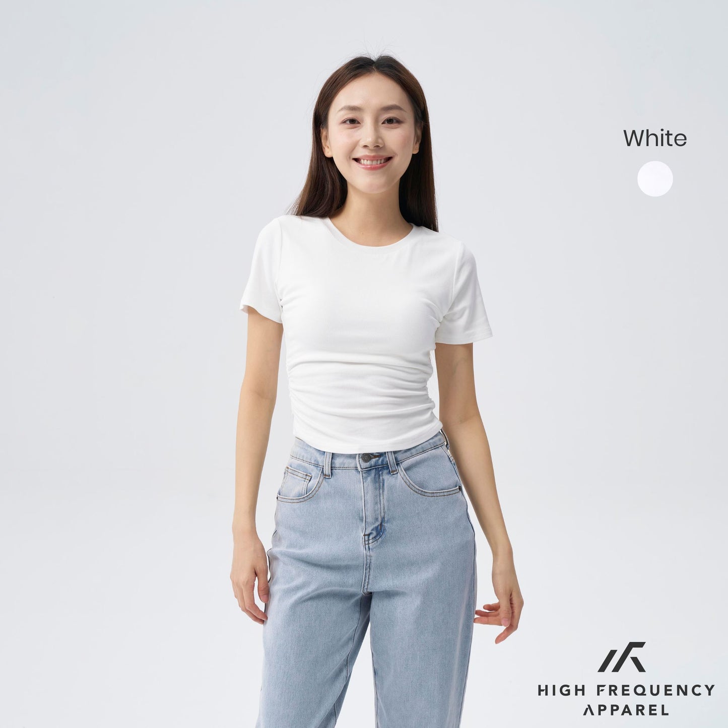 hfa women’s soft stretch crew neck ruched padded tee