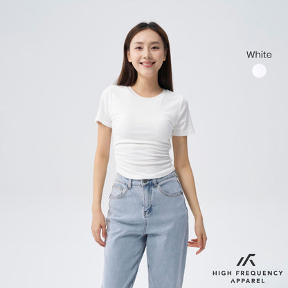 HFA Women’s Soft Stretch Crew Neck Ruched Padded Tee