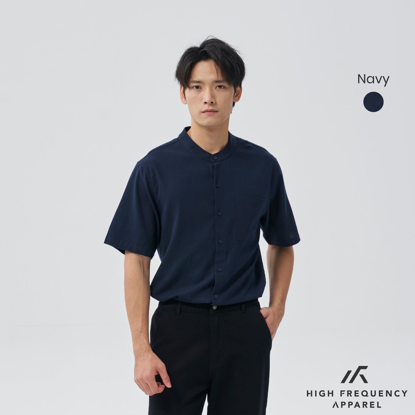 hfa men’s mandarin collar short sleeve shirt