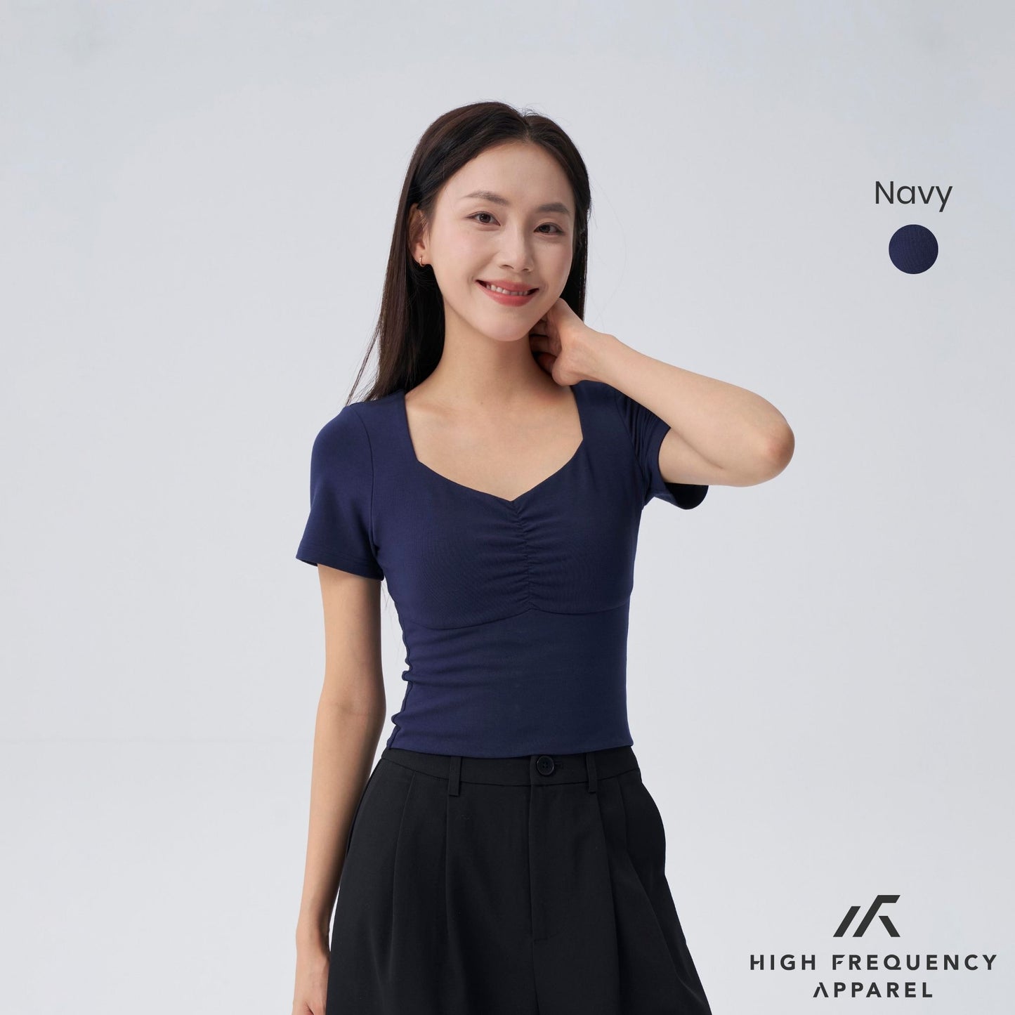 hfa women’s soft stretch diamond neck ruched padded tee