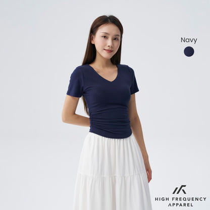 Soft Stretch V-Neck Padded Ruched Tee