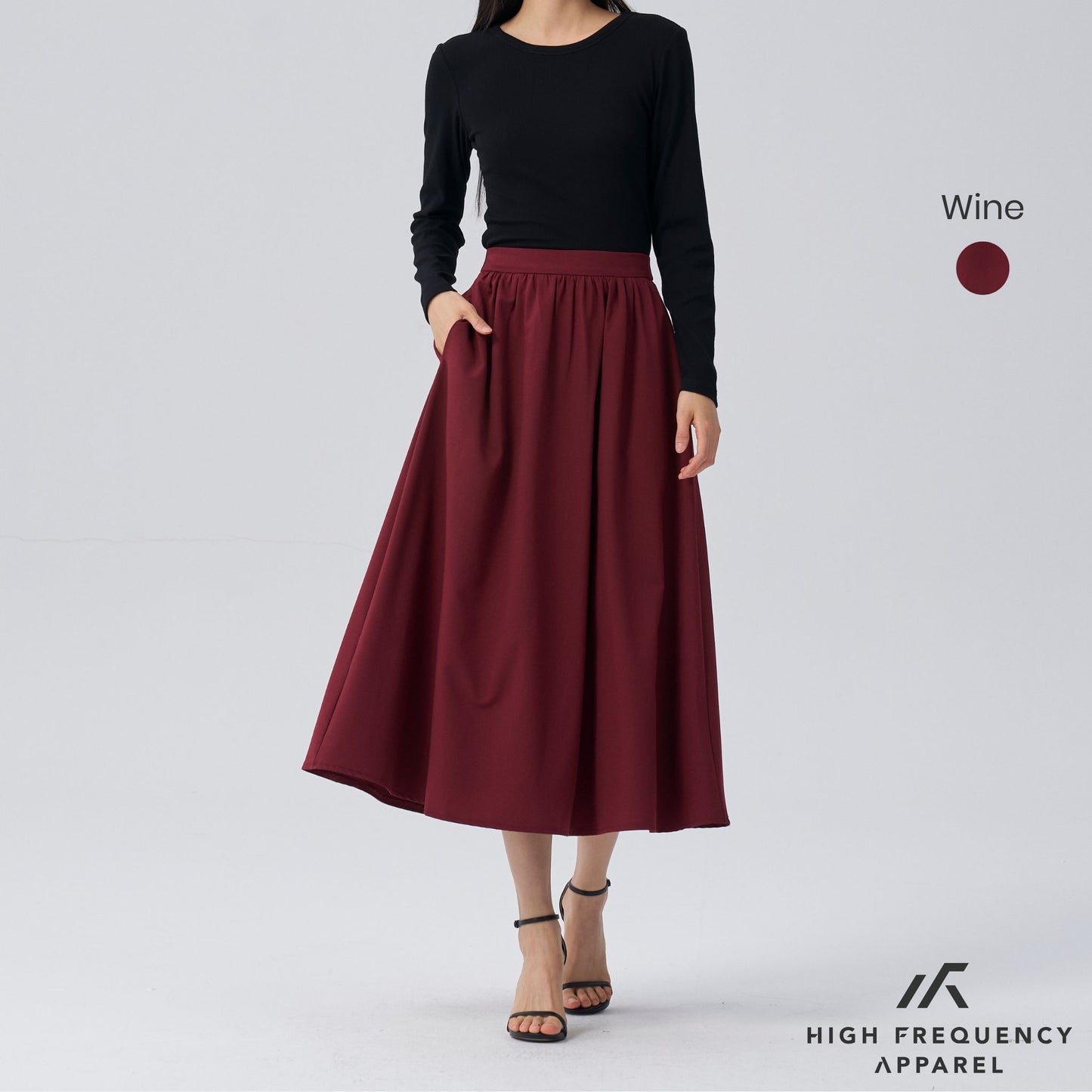 hfa women’s midaxi drape skirt with elasticated waist and back zipper