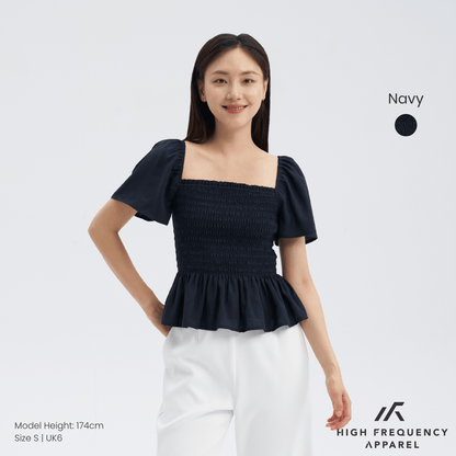 Square Neck Full Smocked Flutter Sleeve Top