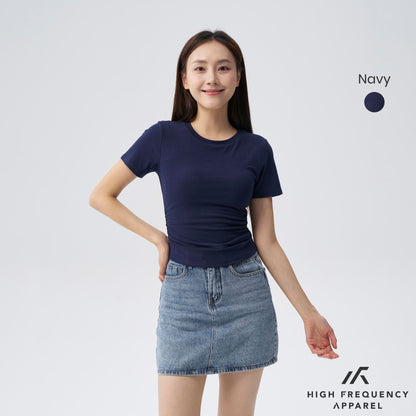 HFA Women’s Soft Stretch Crew Neck Ruched Padded Tee