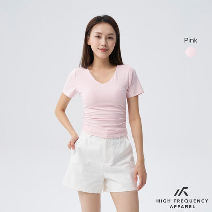 Soft Stretch V-Neck Padded Ruched Tee