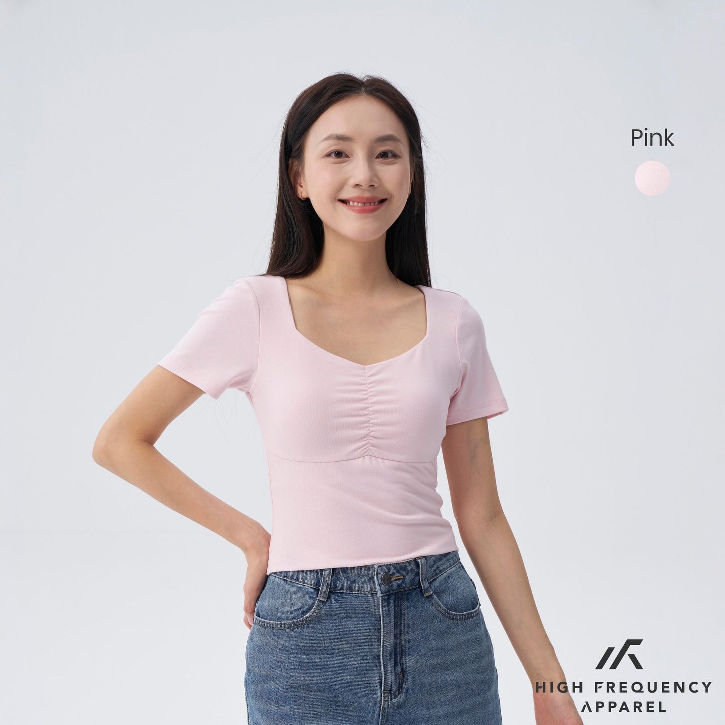 hfa women’s soft stretch diamond neck ruched padded tee