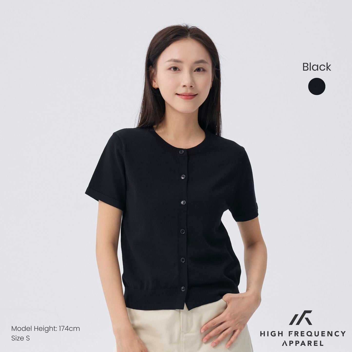 hfa women’s crew neck short sleeve cardigan