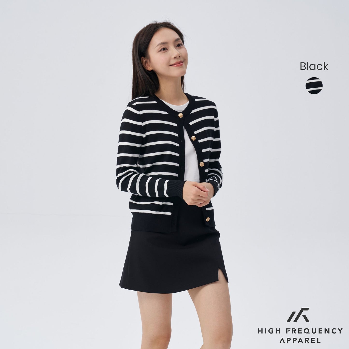 hfa women’s old money striped long sleeve cardigan with gold button trimmings