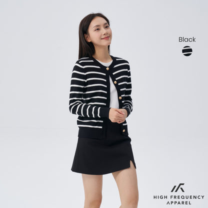 HFA Women’s Old Money Striped Long Sleeve Cardigan With Gold Button Trimmings