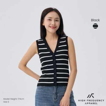 HFA Women’s Striped Knitted Button Vest