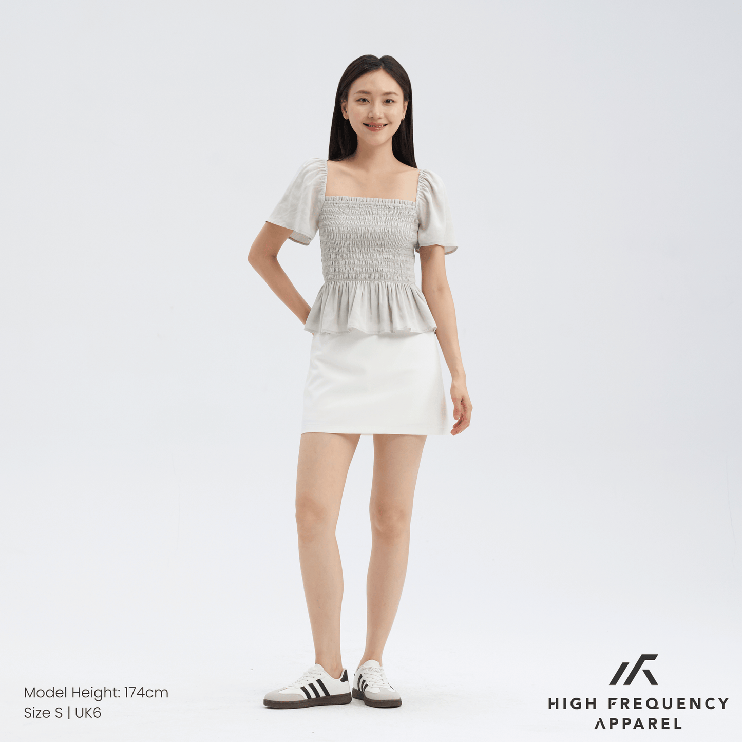 square neck full smocked flutter sleeve top