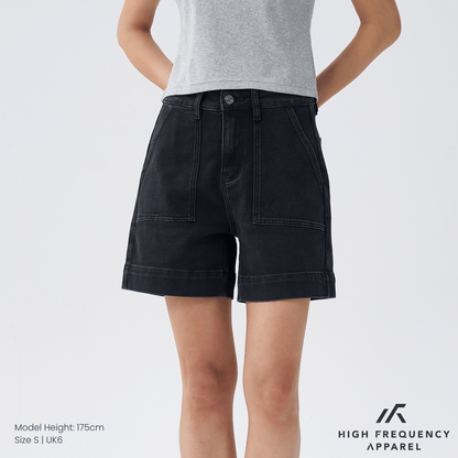 Panel Pocket Stretch Denim High Waisted Jorts