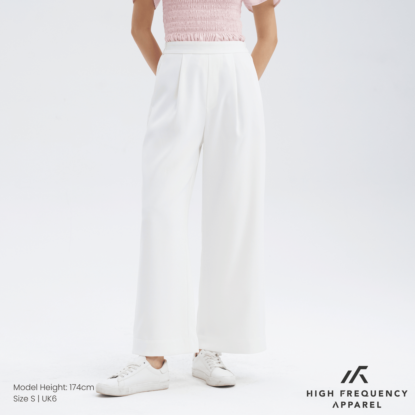 pleated straight wide elastic-waist trousers