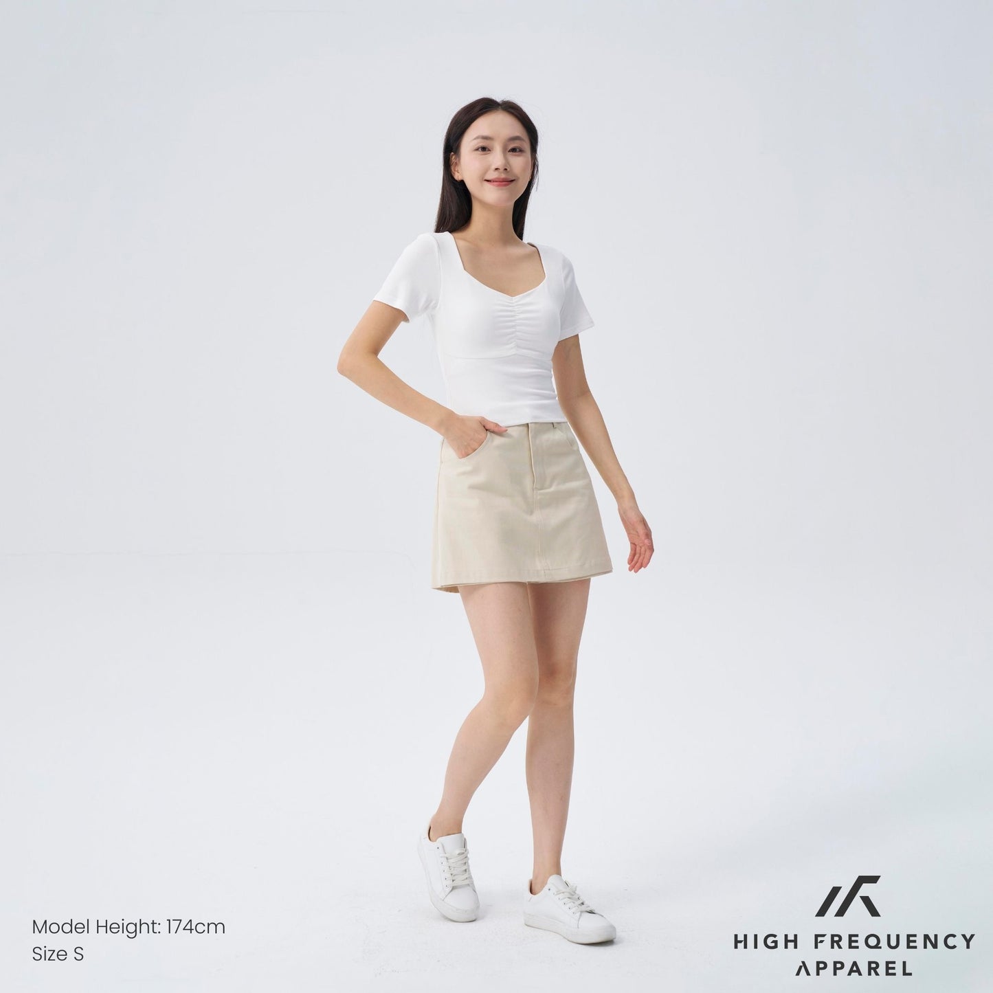 hfa women’s soft stretch diamond neck ruched padded tee