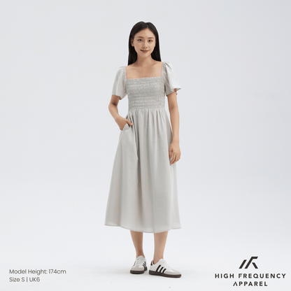 Square Neck Full Smocked Flutter Sleeve Midaxi Dress