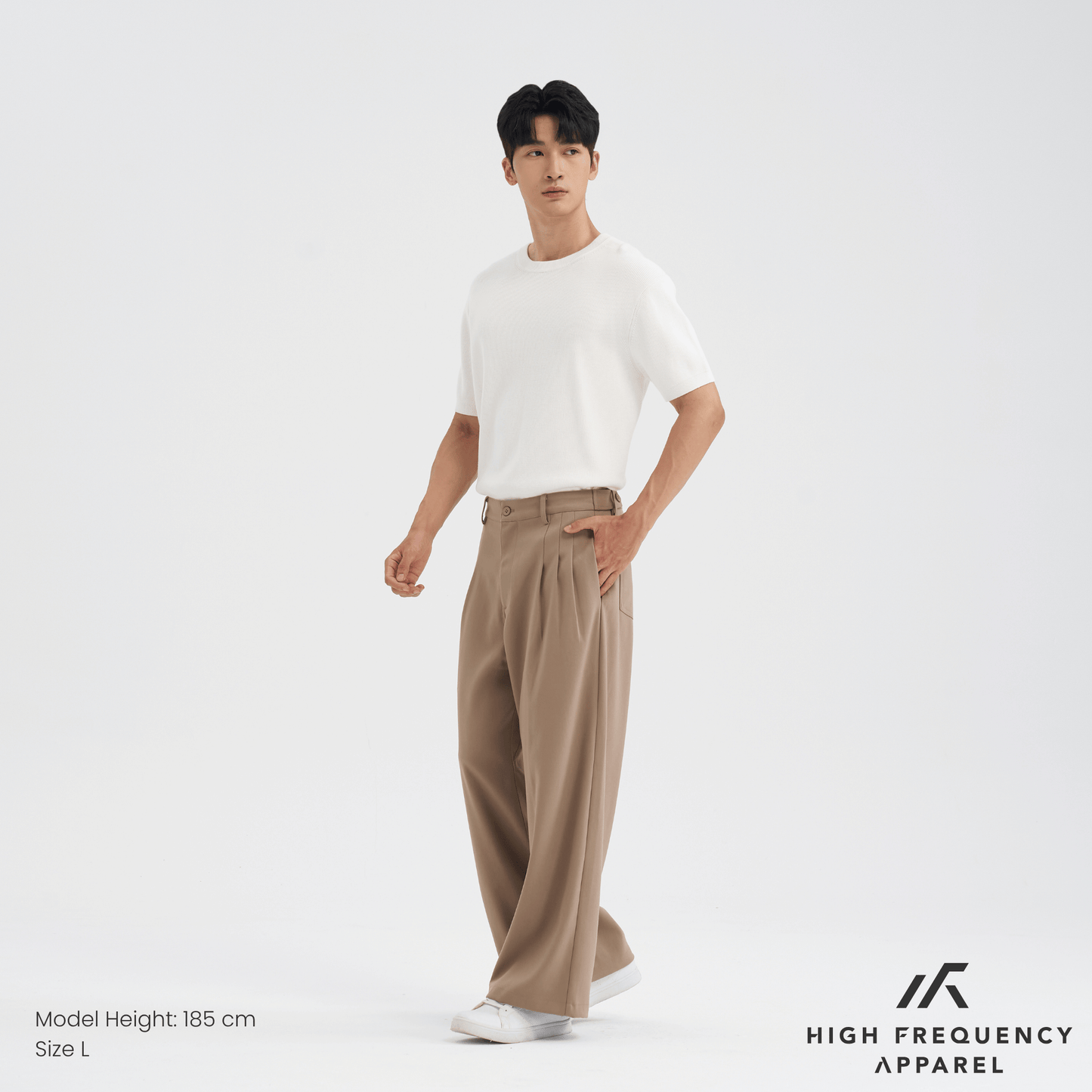 high waisted triple pleated dress trousers with side adjusters