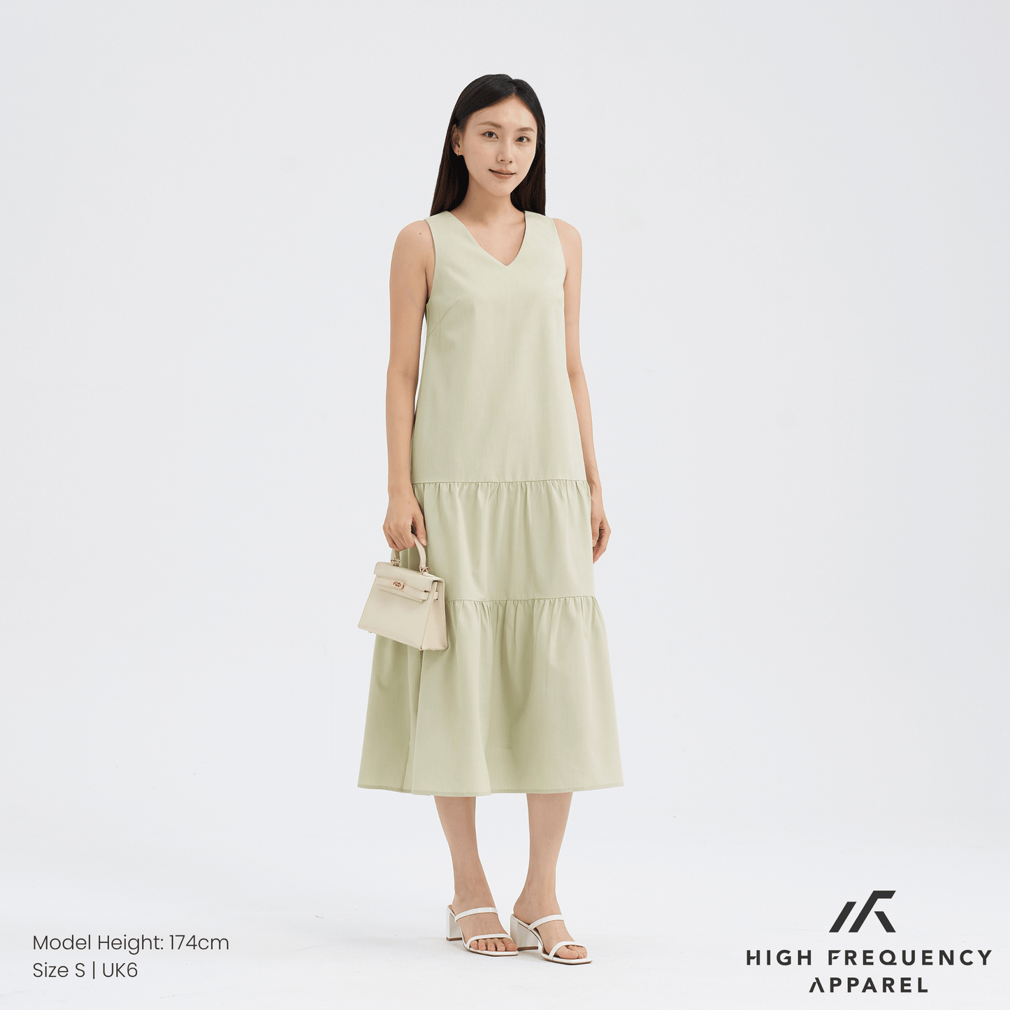 v-neck tiered midaxi dress