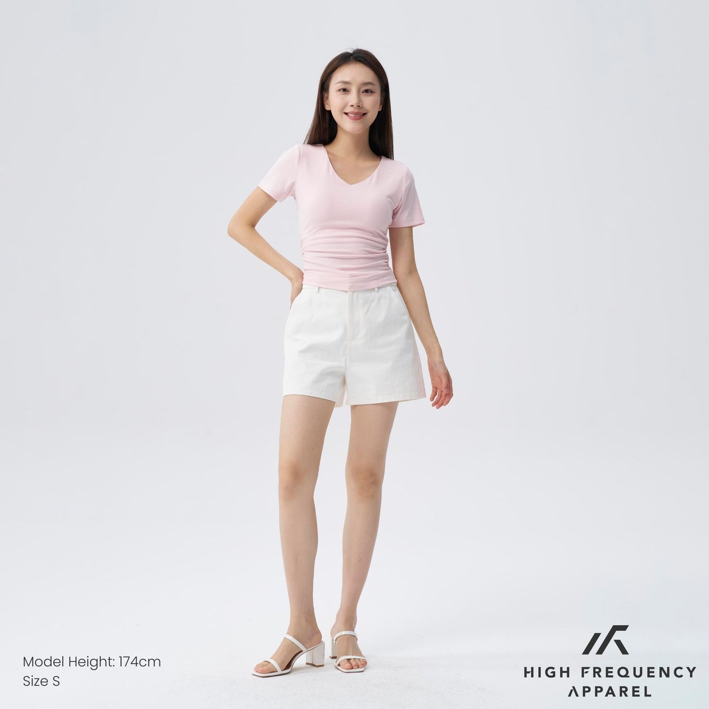 soft stretch v-neck padded ruched tee