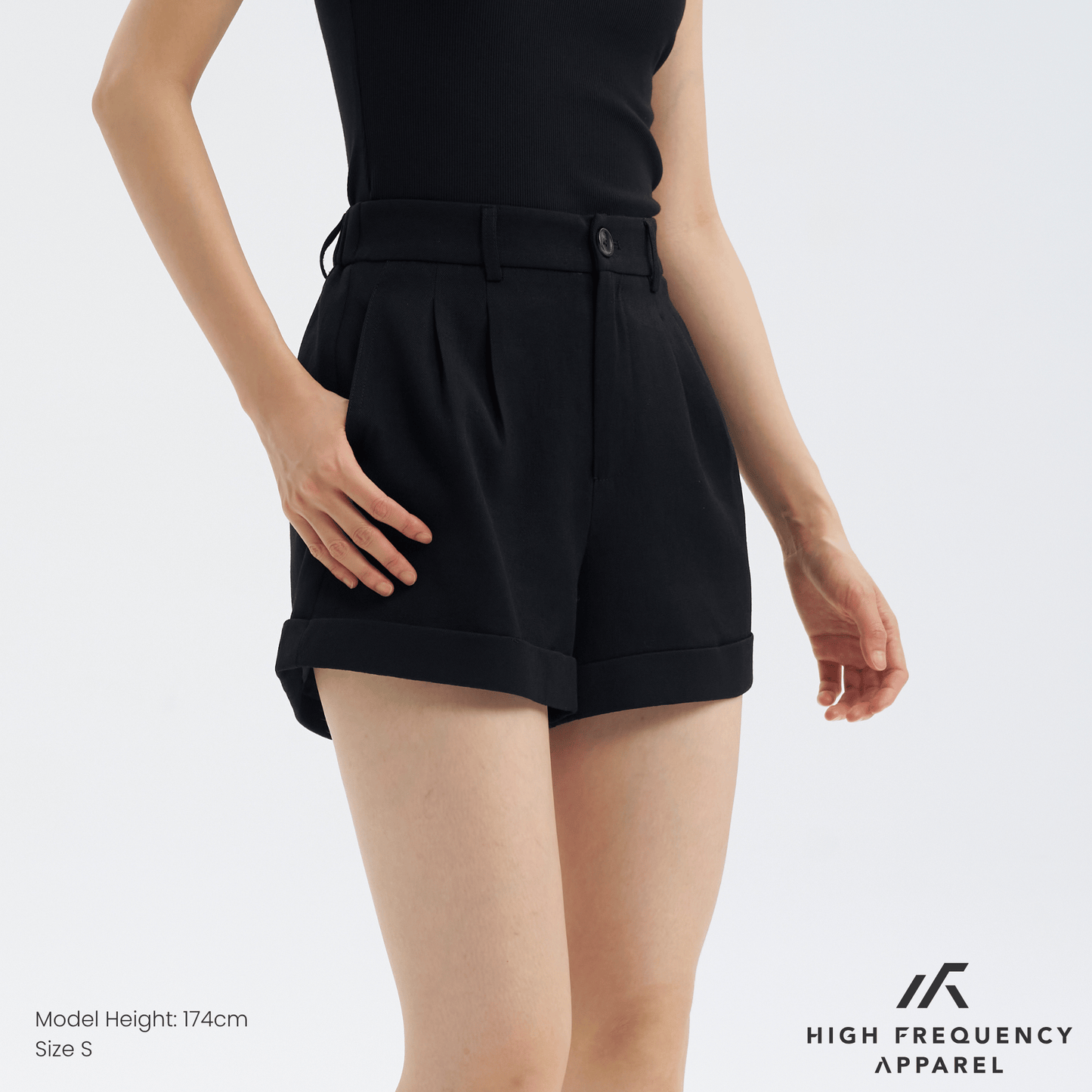 double pleated linen waistband shorts with cuffed hem